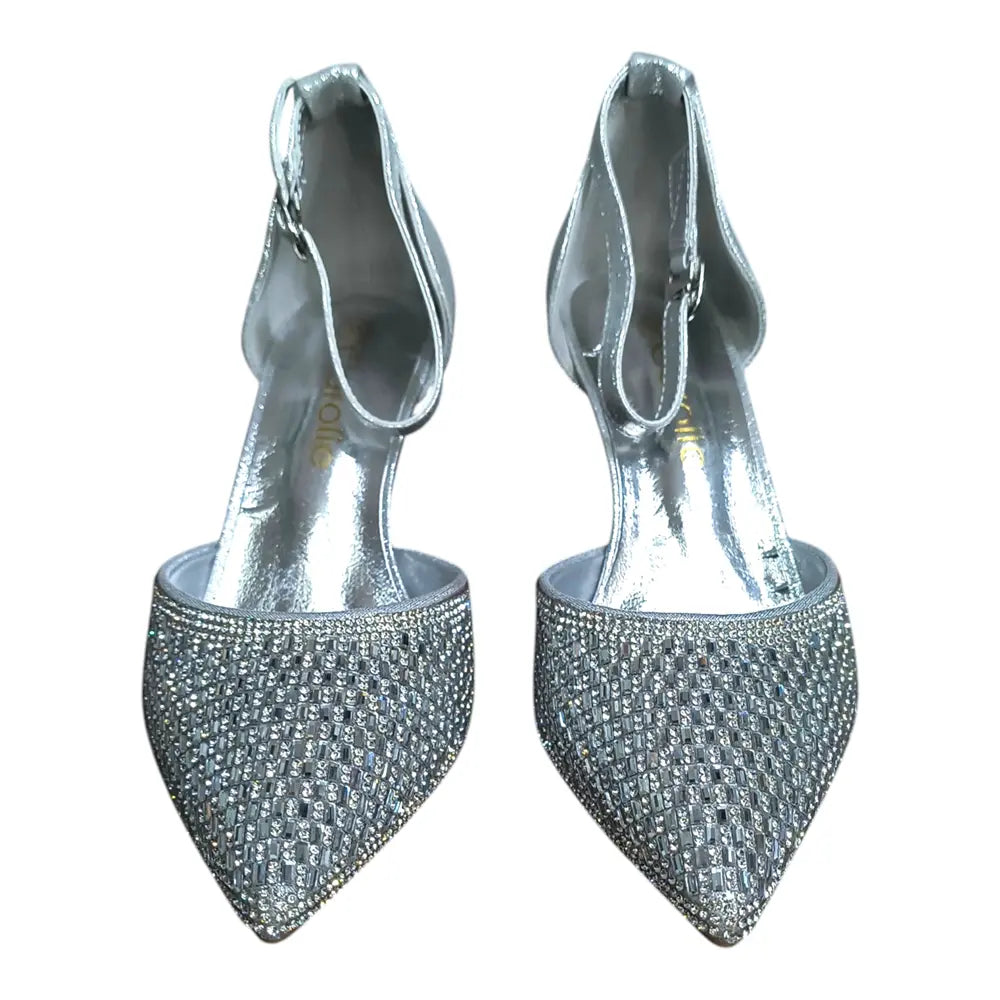 Pantofi eleganți damă argintii cu ștrasuri 026
