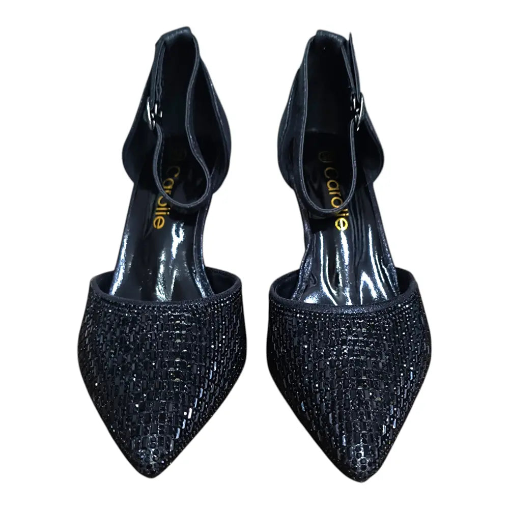 Pantofi eleganți damă negri cu strasuri 026