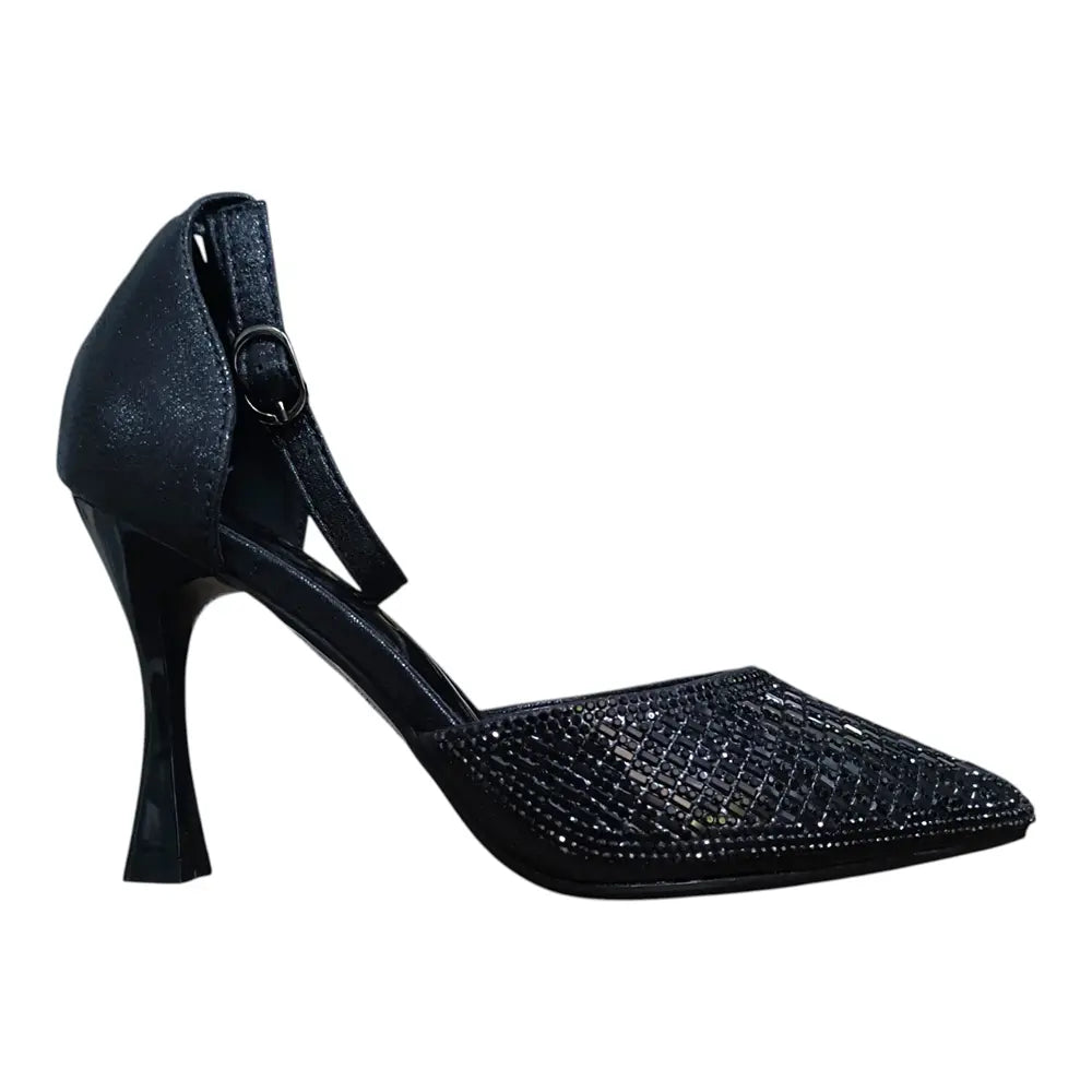 Pantofi eleganți damă negri cu strasuri 026