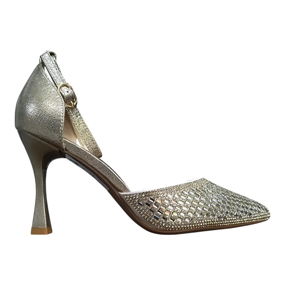 Pantofi eleganți damă aurii cu strasuri 026
