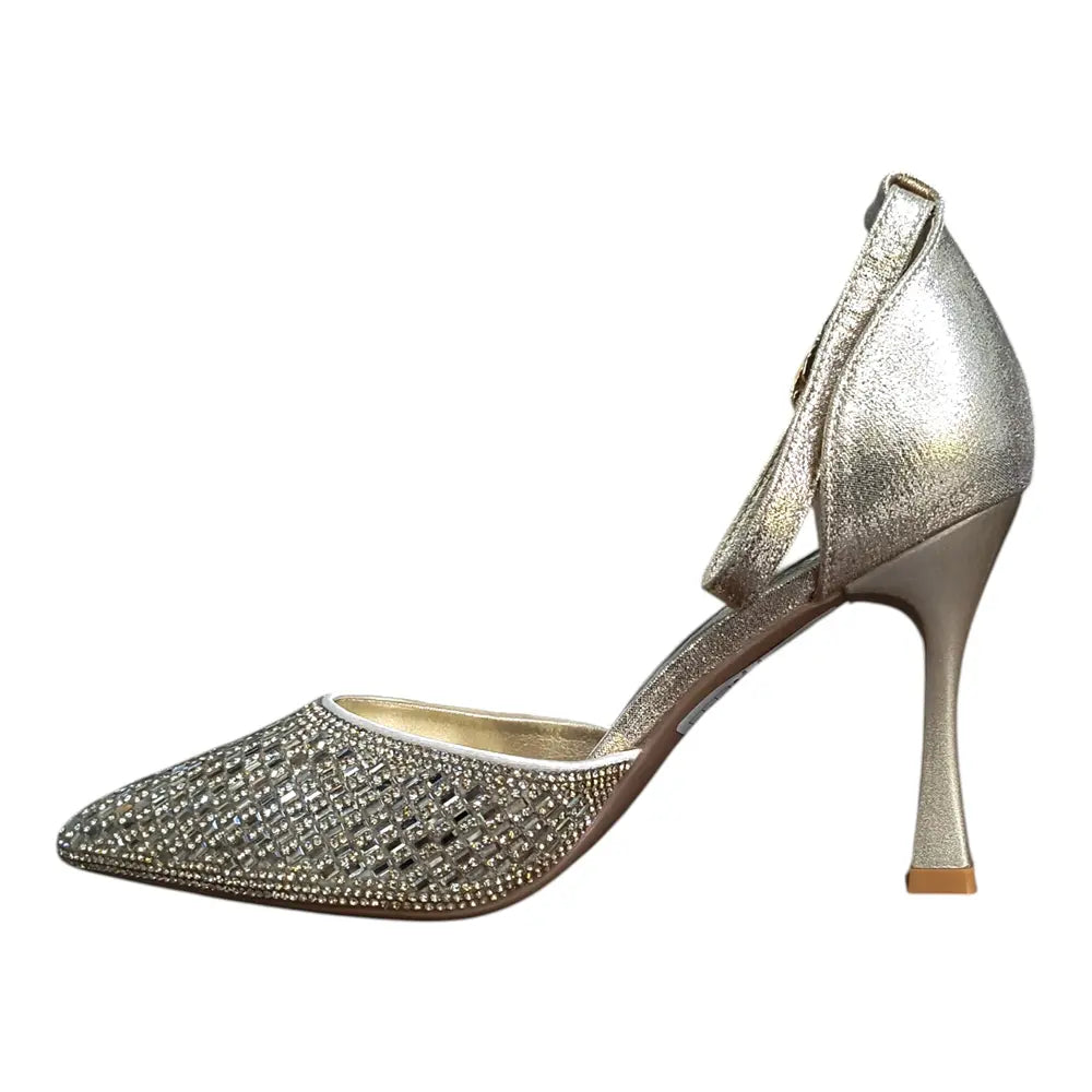 Pantofi eleganți damă aurii cu strasuri 026