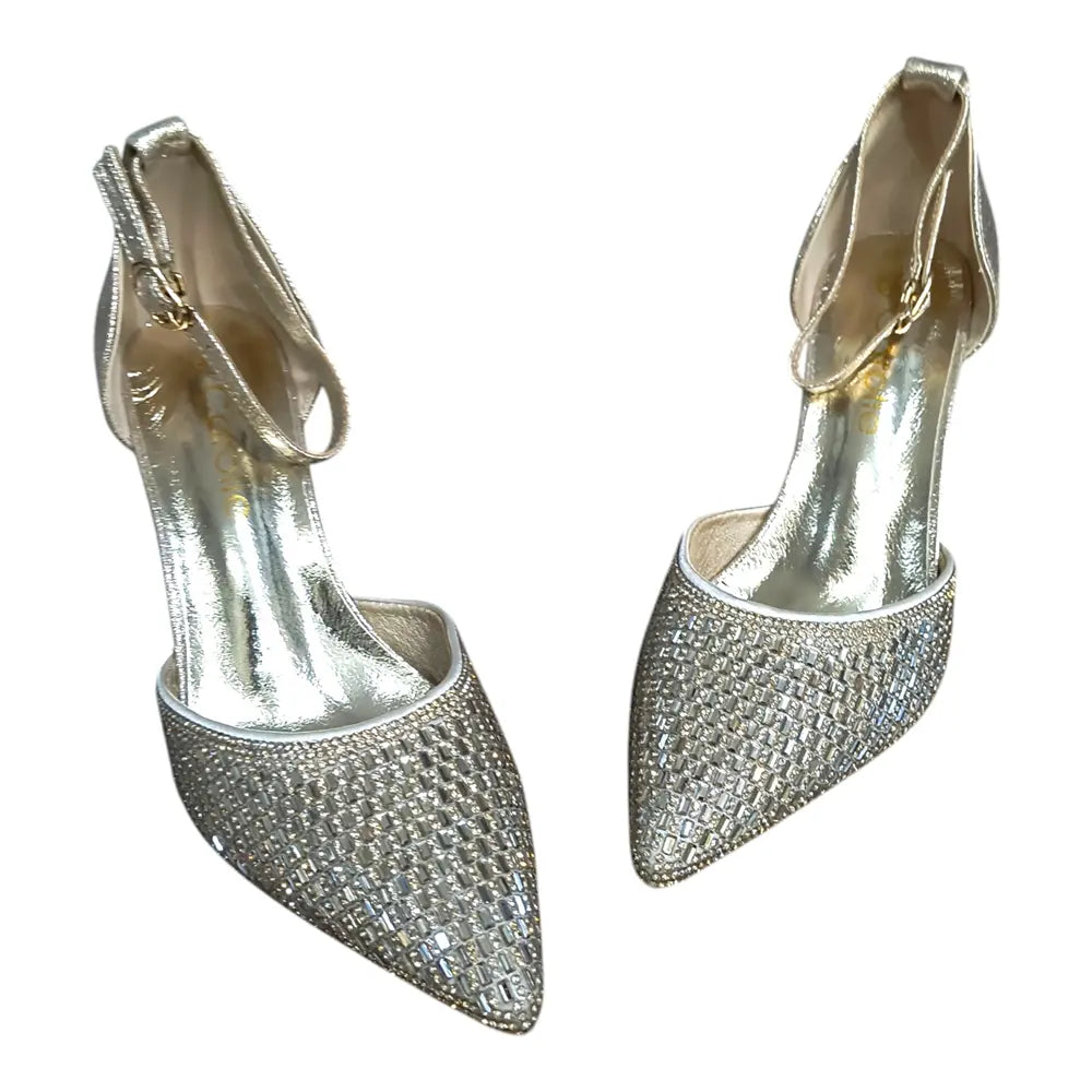 Pantofi eleganți damă aurii cu strasuri 026