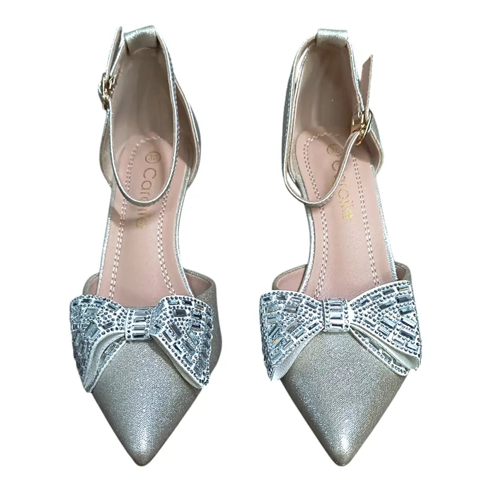 Pantofi eleganți damă aurii cu fundă decorativă 036