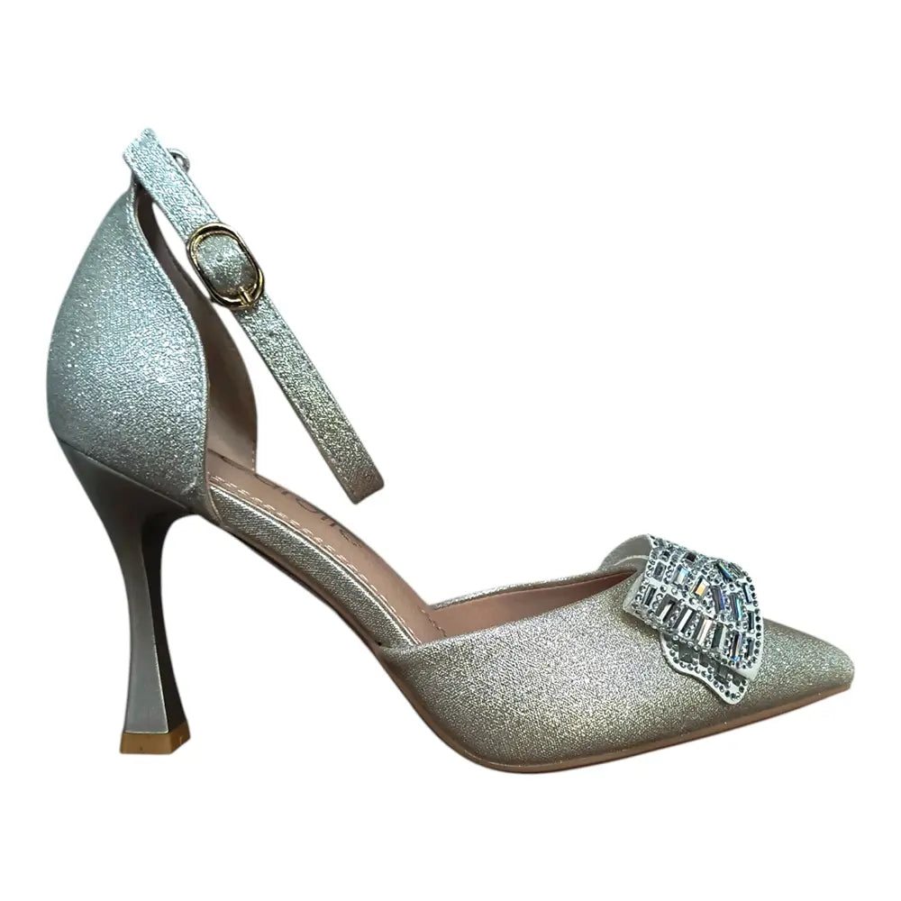 Pantofi eleganți damă aurii cu fundă decorativă 036