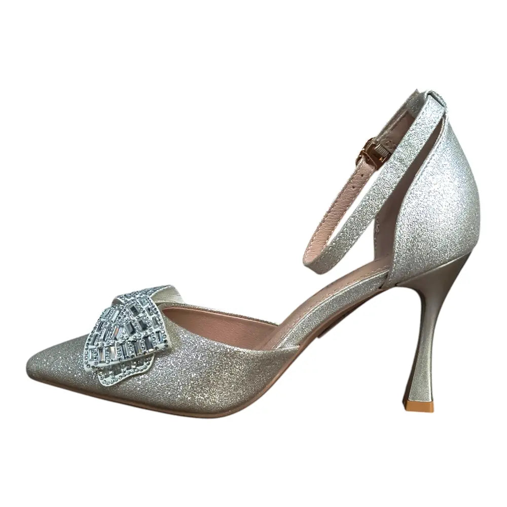 Pantofi eleganți damă aurii cu fundă decorativă 036