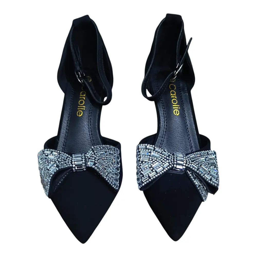 Pantofi eleganți damă negri cu fundă decorativă 036