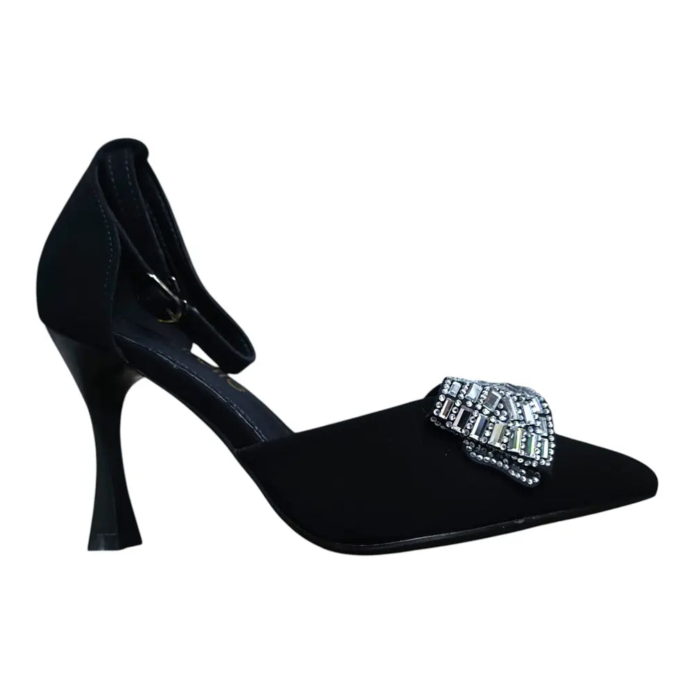 Pantofi eleganți damă negri cu fundă decorativă 036