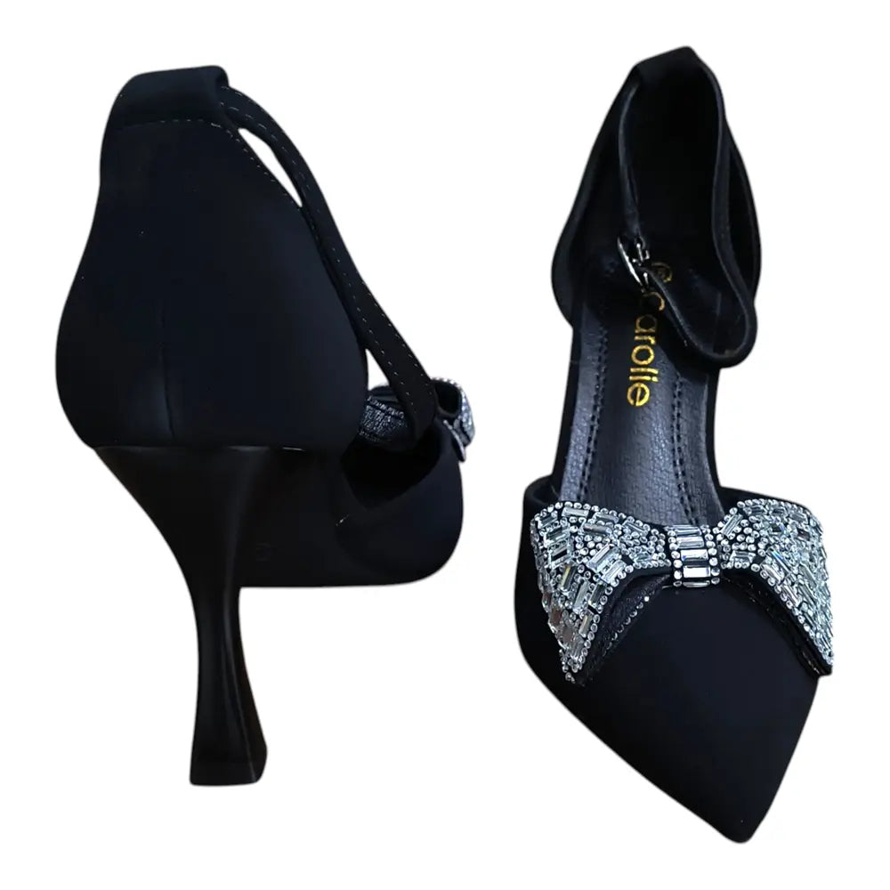 Pantofi eleganți damă negri cu fundă decorativă 036