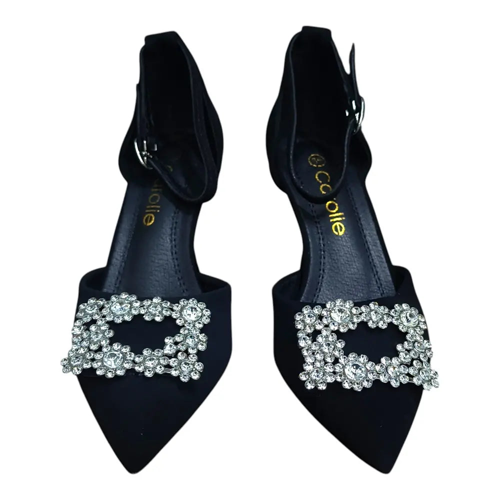 Pantofi eleganți damă negri cu cataramă decorativă 038