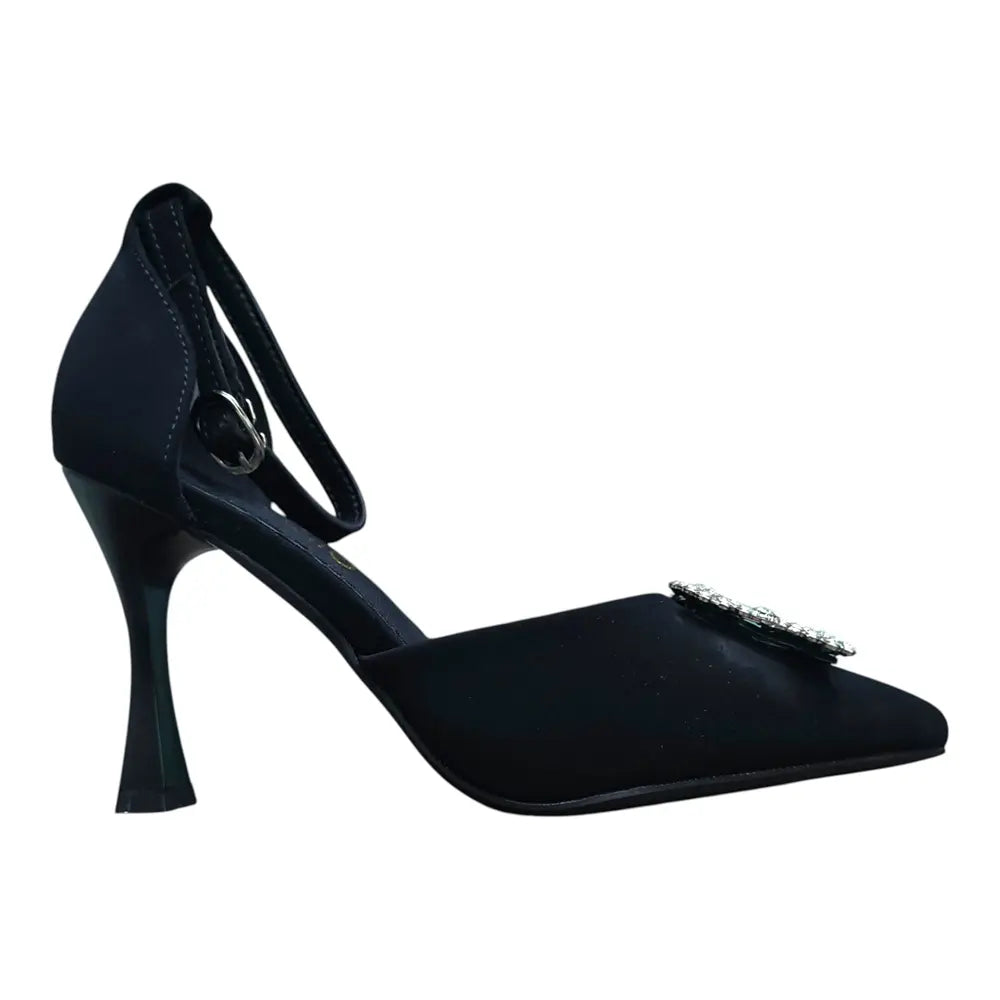 Pantofi eleganți damă negri cu cataramă decorativă 038