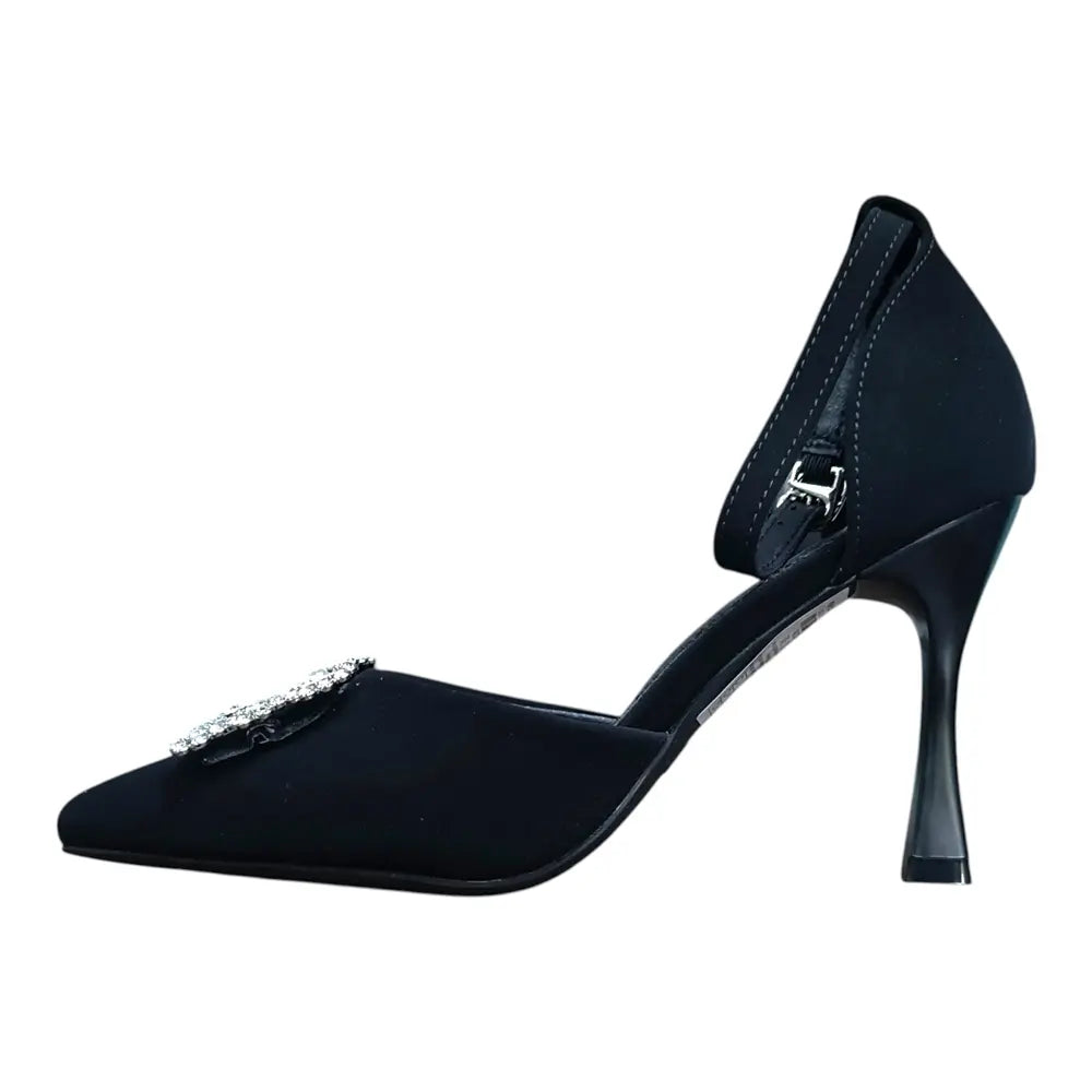Pantofi eleganți damă negri cu cataramă decorativă 038