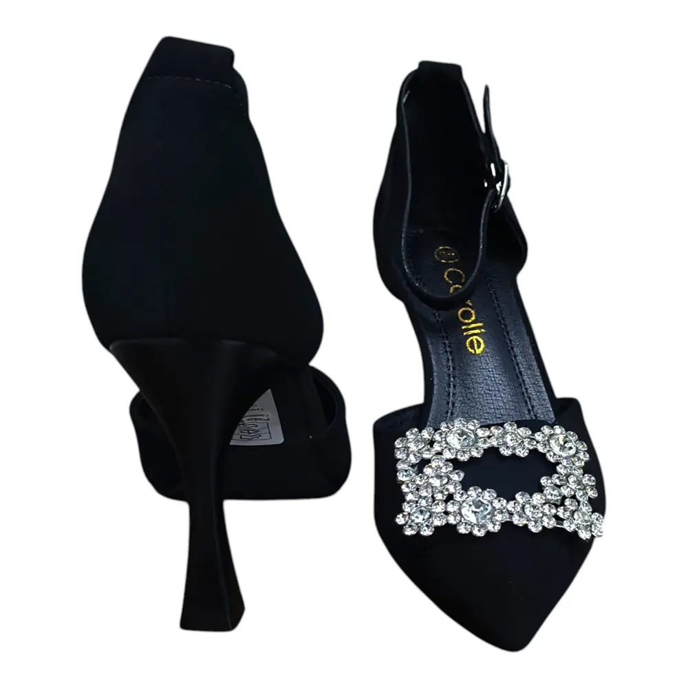 Pantofi eleganți damă negri cu cataramă decorativă 038