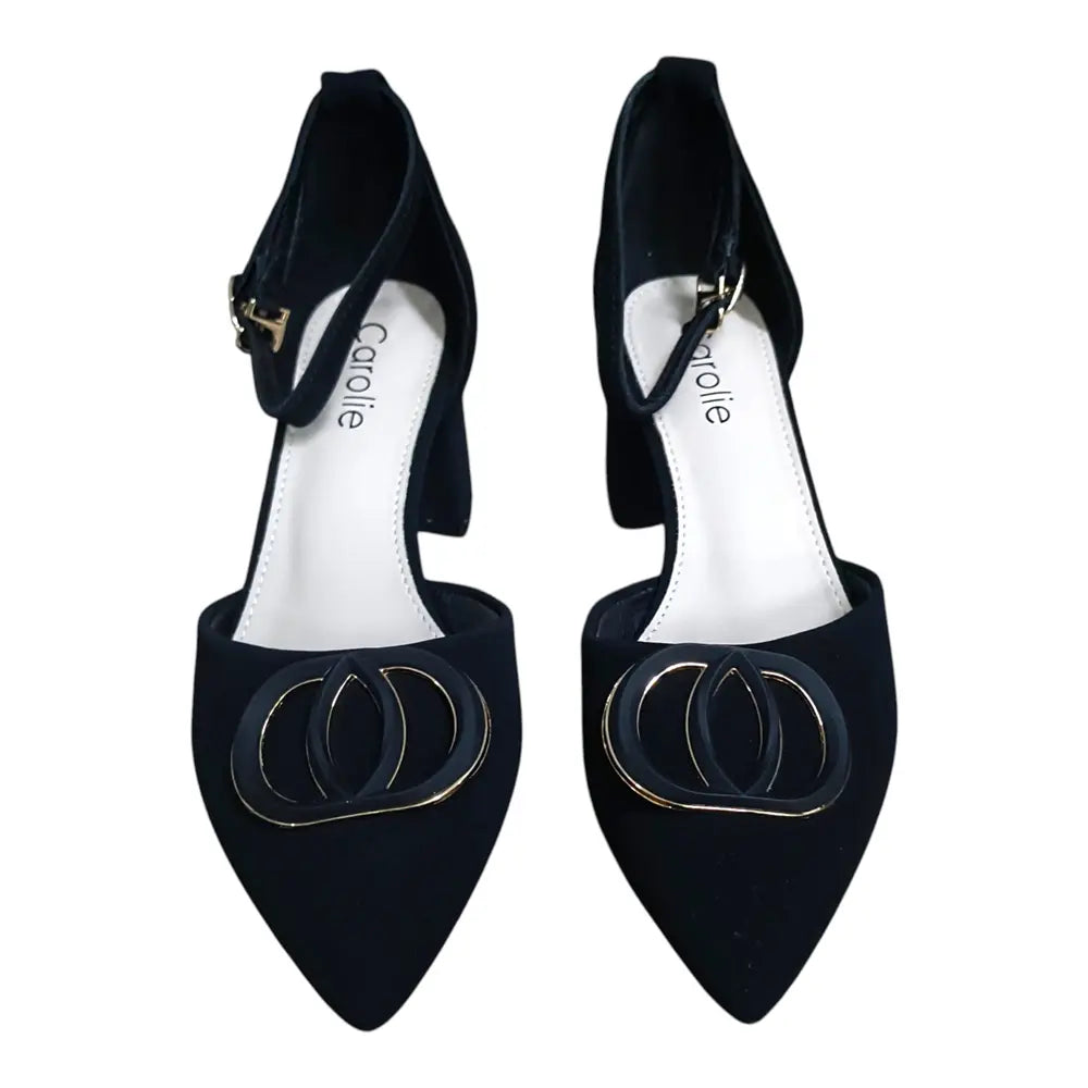 Pantofi eleganți negri cu ornament auriu 160