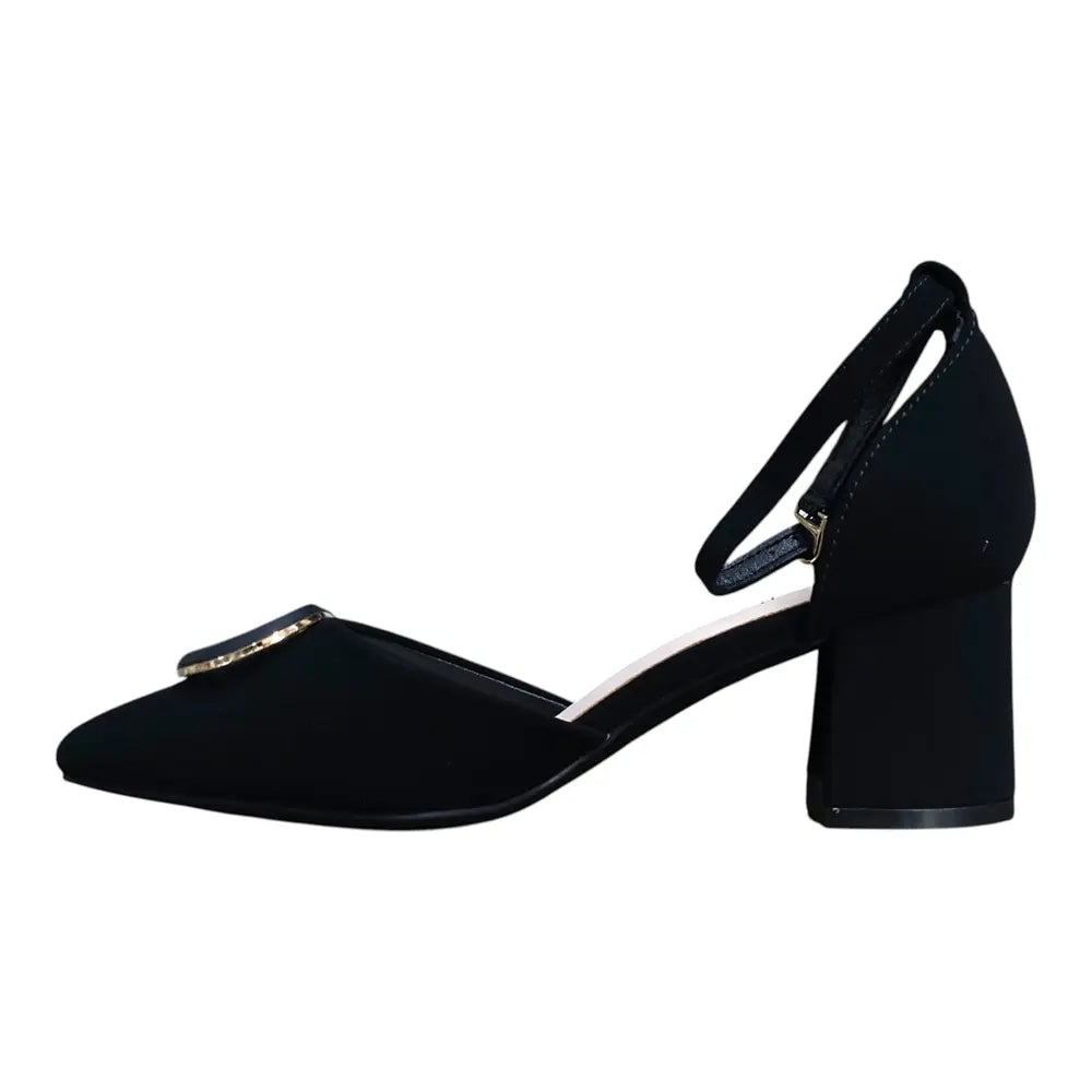 Pantofi eleganți negri cu ornament auriu 160