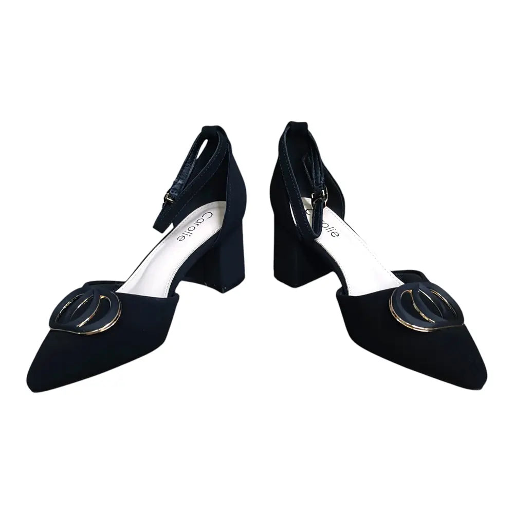Pantofi eleganți negri cu ornament auriu 160