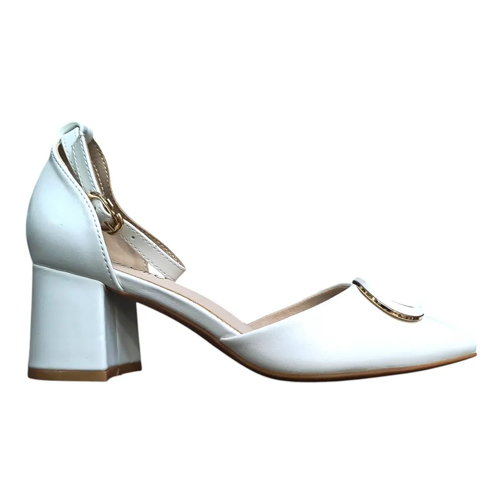 Pantofi eleganți albi cu ornament auriu 160