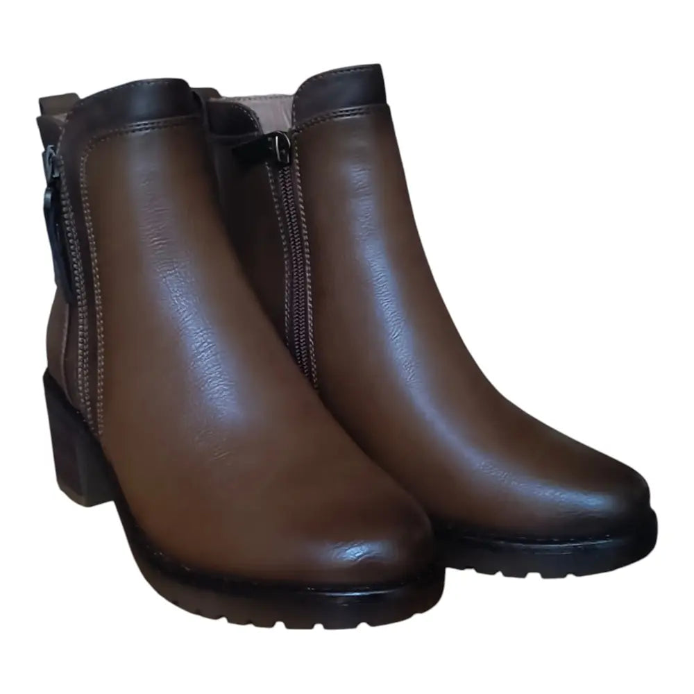 Botine damă din piele ecologică cu toc mediu C86 maro