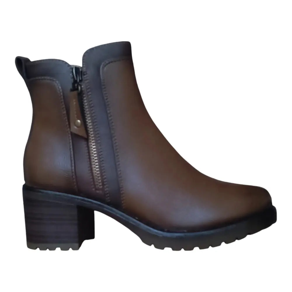 Botine damă din piele ecologică cu toc mediu C86 maro