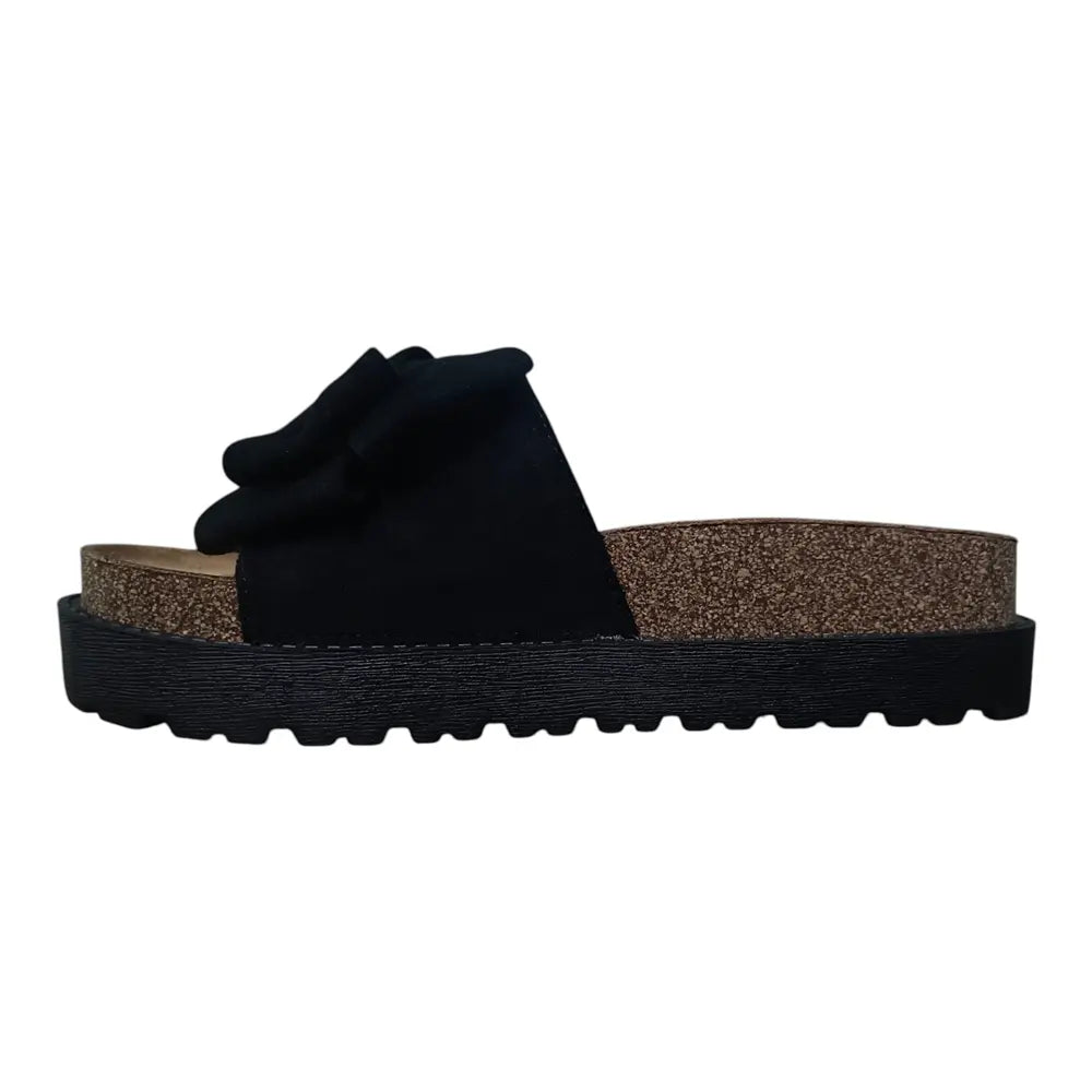 Papuci damă negru 555 cu fundă decorativă