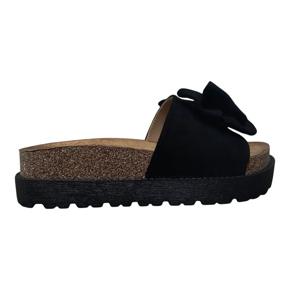 Papuci damă negru 555 cu fundă decorativă