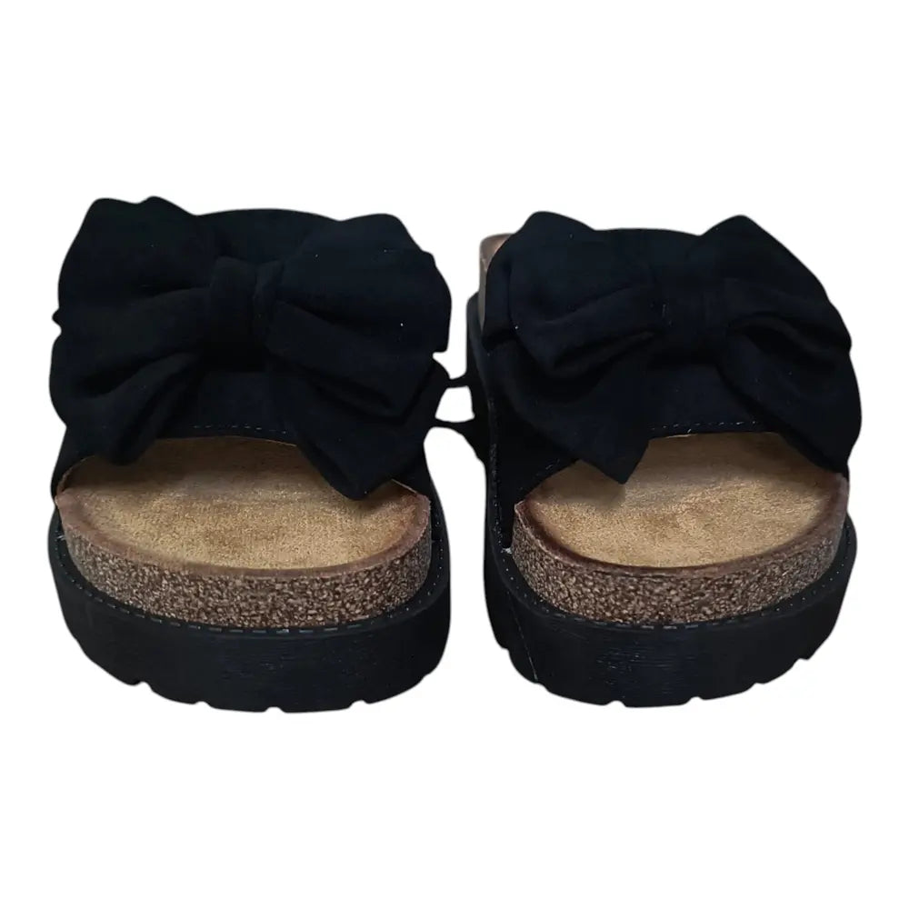 Papuci damă negru 555 cu fundă decorativă