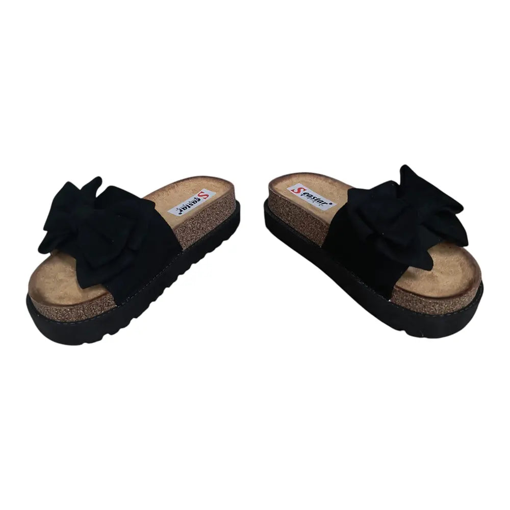 Papuci damă negru 555 cu fundă decorativă