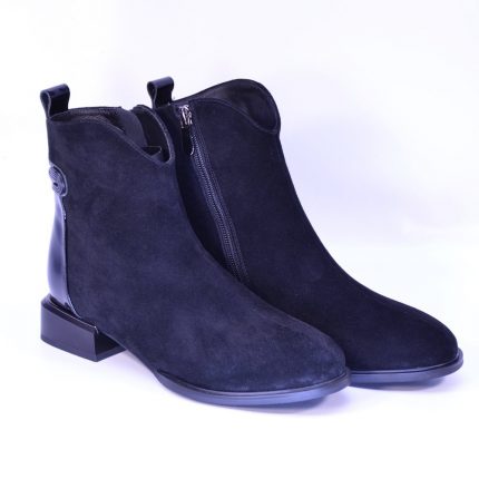 botine cu toc mic 025 negru velur